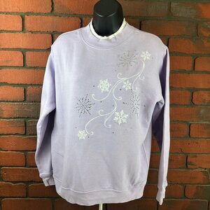 Sawyer Creek ‎ Woman's Purple Long Sleeve Sweater Snowflake Print - Medium